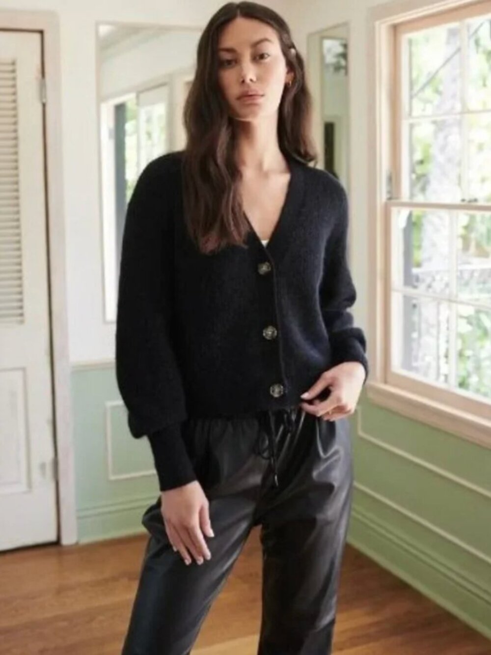 QUINCE Baby Alpaca-Wool Cropped Cardigan Black Size Medium